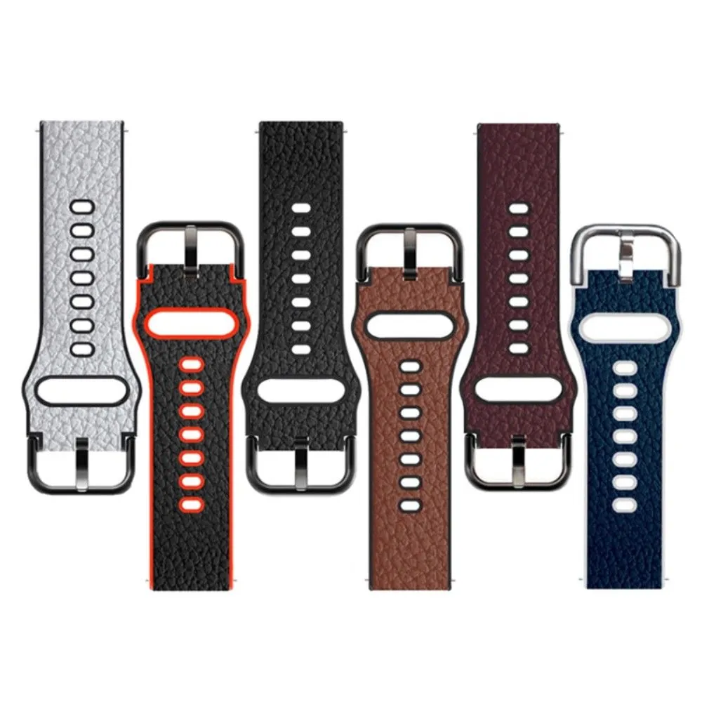 22mm Universal litchi texture leather  watch strap - Dark Brown