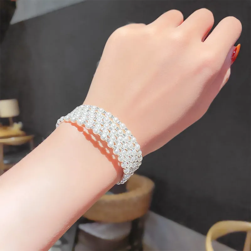 2PCs Simple Double Layer Pearl Rhinestone Bracelet Christmas Children's Day Gifts for Girls