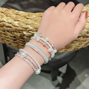 2PCs Simple Double Layer Pearl Rhinestone Bracelet Christmas Children's Day Gifts for Girls