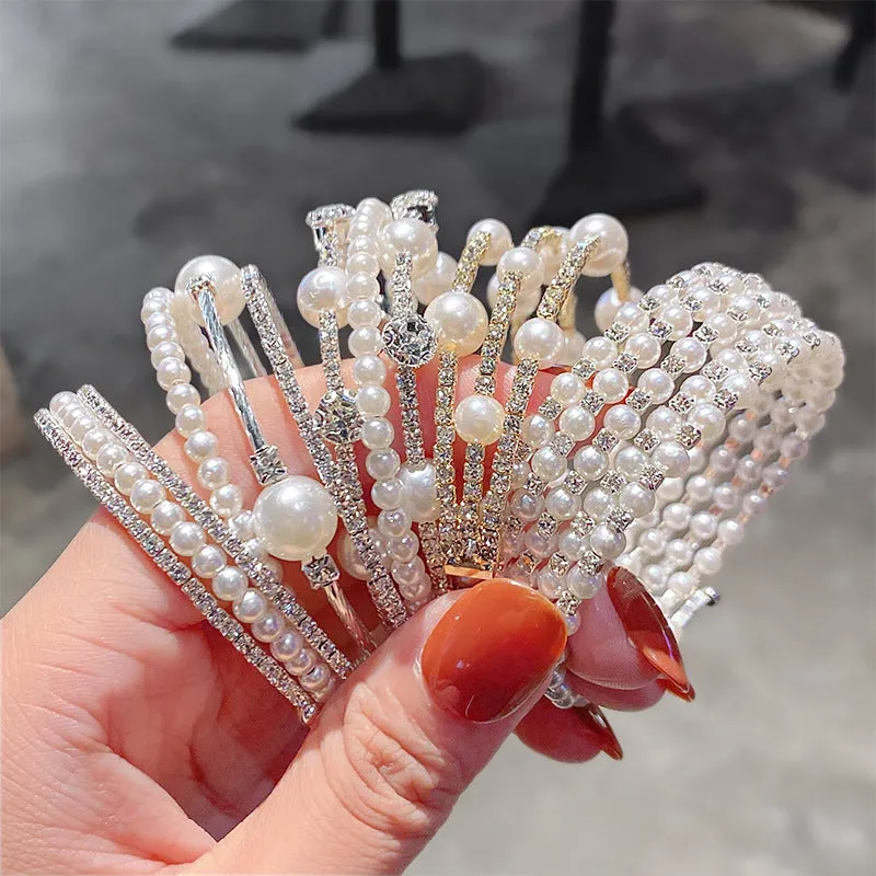 2PCs Simple Double Layer Pearl Rhinestone Bracelet Christmas Children's Day Gifts for Girls