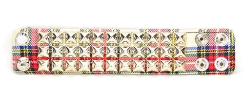 3 Row Plaid Pyramid Stud Wristband (Various Colors)