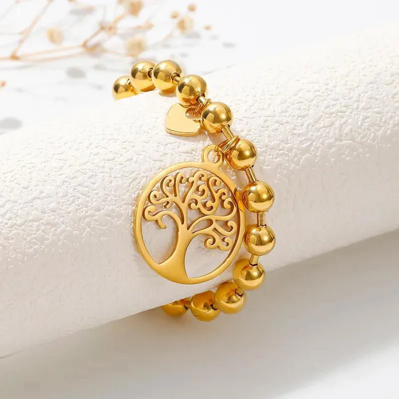 304 Stainless Steel 24K Gold Plated Sweet Classic Style Beaded Inlay Flower Pearl Bracelets - Flower Bracelet