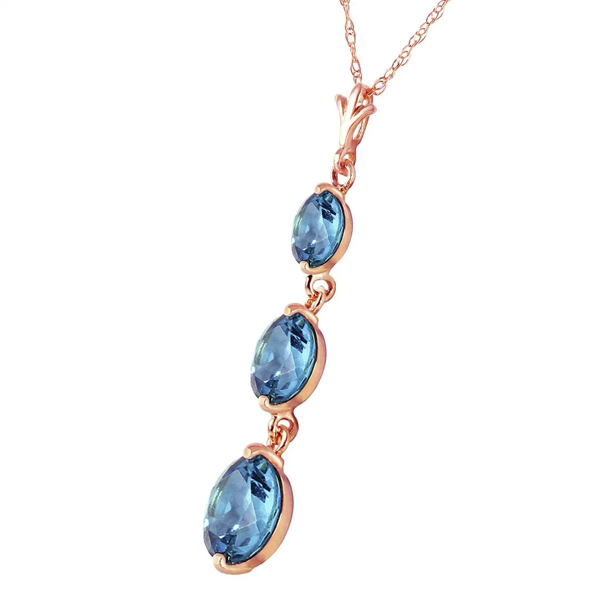 3.6 Carat 14K Solid Rose Gold Rainfall Blue Topaz Necklace