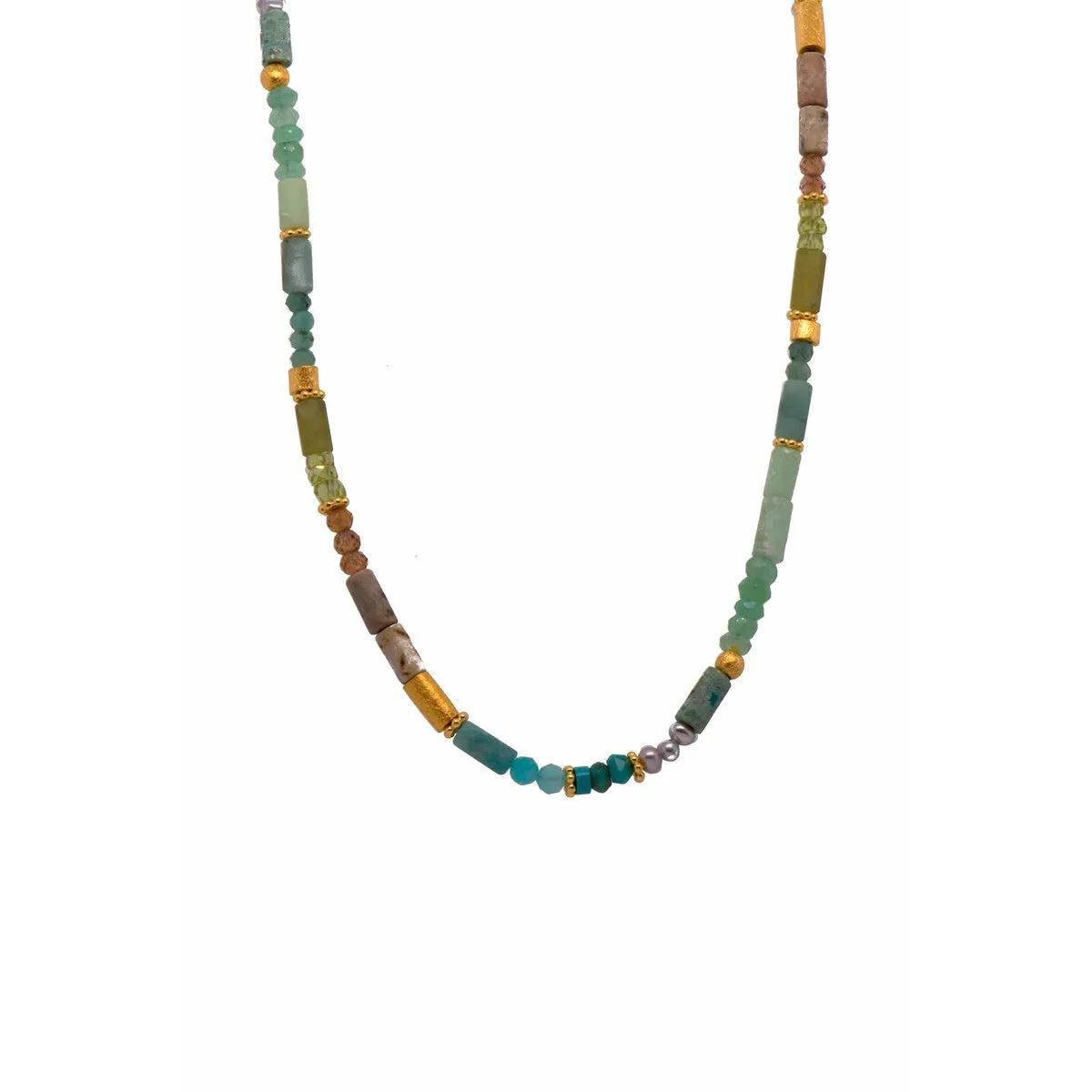 3mm Chrysoprase, Amazonite, Jasper, Emerald, Prehnite, Peridot, Zircon, Turquoise, Chrysocolla, Pearls 24K Gold Vermeil Necklace