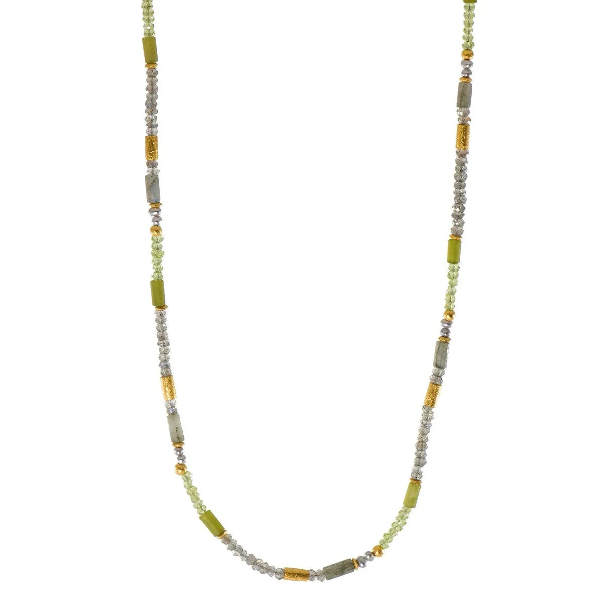 3mm Labradorite, Peridot & Prehnite 24K Gold Vermeil Necklace