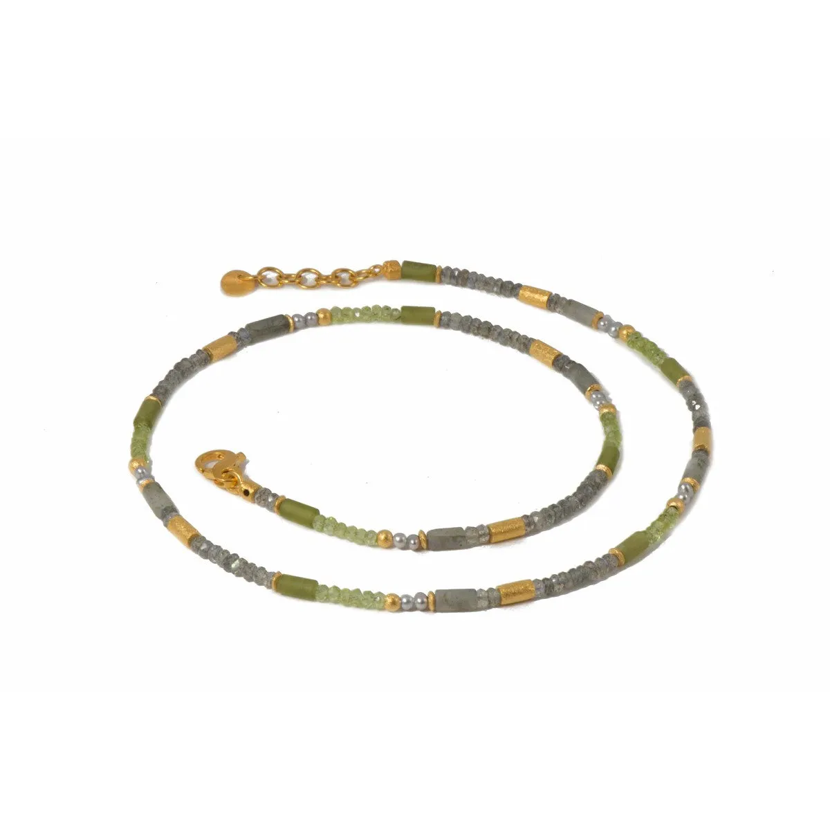 3mm Labradorite, Peridot & Prehnite 24K Gold Vermeil Necklace