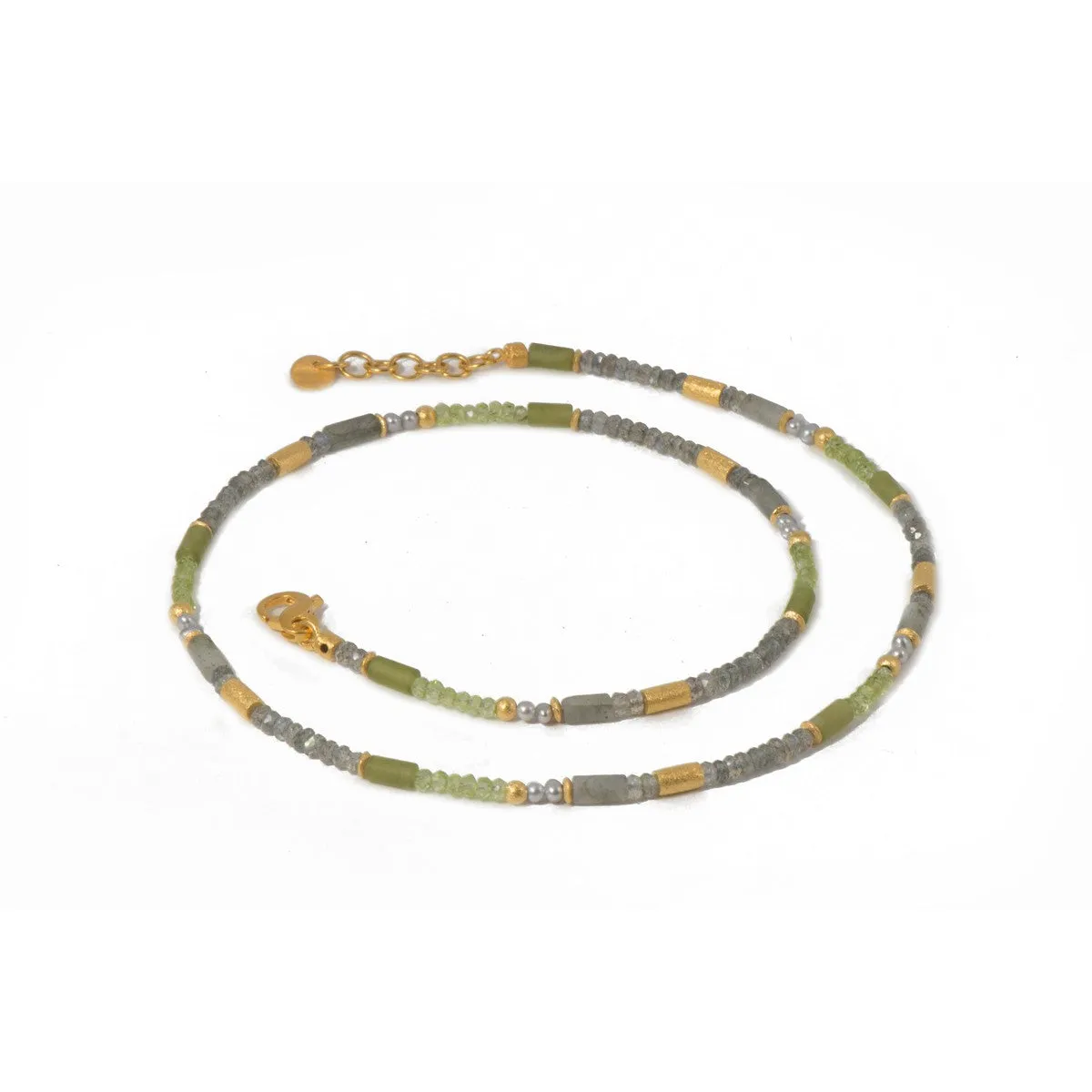 3mm Labradorite, Peridot & Prehnite 24K Gold Vermeil Necklace