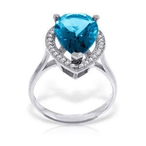 4.66 Carat 14K Solid White Gold Blue Electric Blue Topaz Diamond Ring