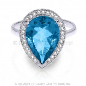 4.66 Carat 14K Solid White Gold Blue Electric Blue Topaz Diamond Ring