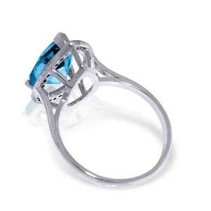 4.66 Carat 14K Solid White Gold Blue Electric Blue Topaz Diamond Ring