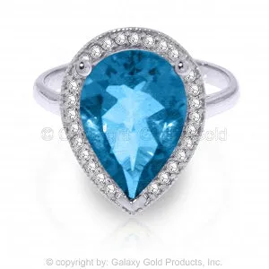 4.66 Carat 14K Solid White Gold Blue Electric Blue Topaz Diamond Ring