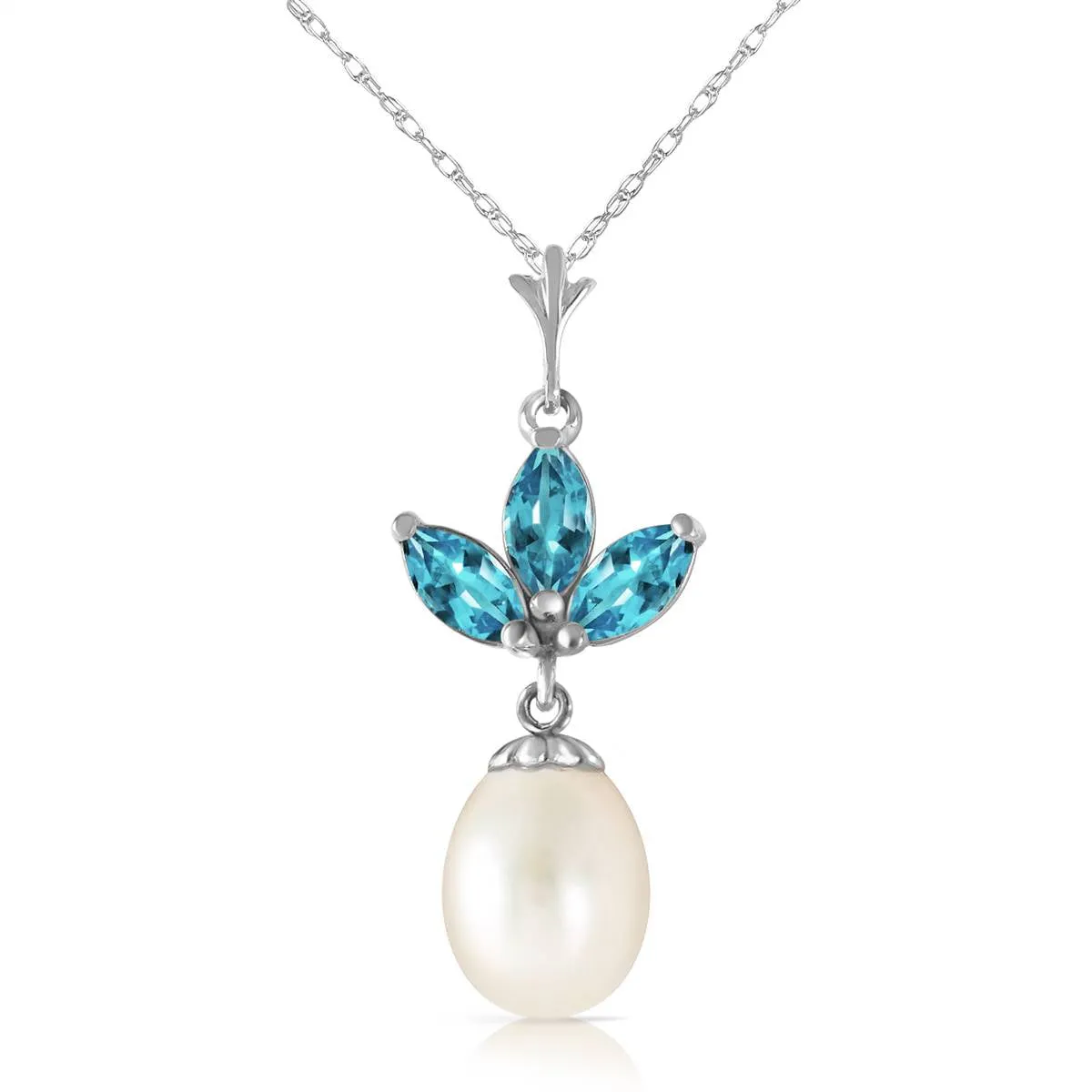 4.75 Carat 14K Solid White Gold Necklace Pearl Blue Topaz