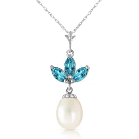 4.75 Carat 14K Solid White Gold Necklace Pearl Blue Topaz