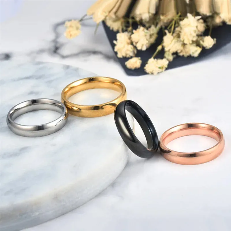 4mm High Quality Stainless Steel Wholesale Simple Ring Fashion Silver Color Ring For Women Men Exclusive Couple Wedding Ring