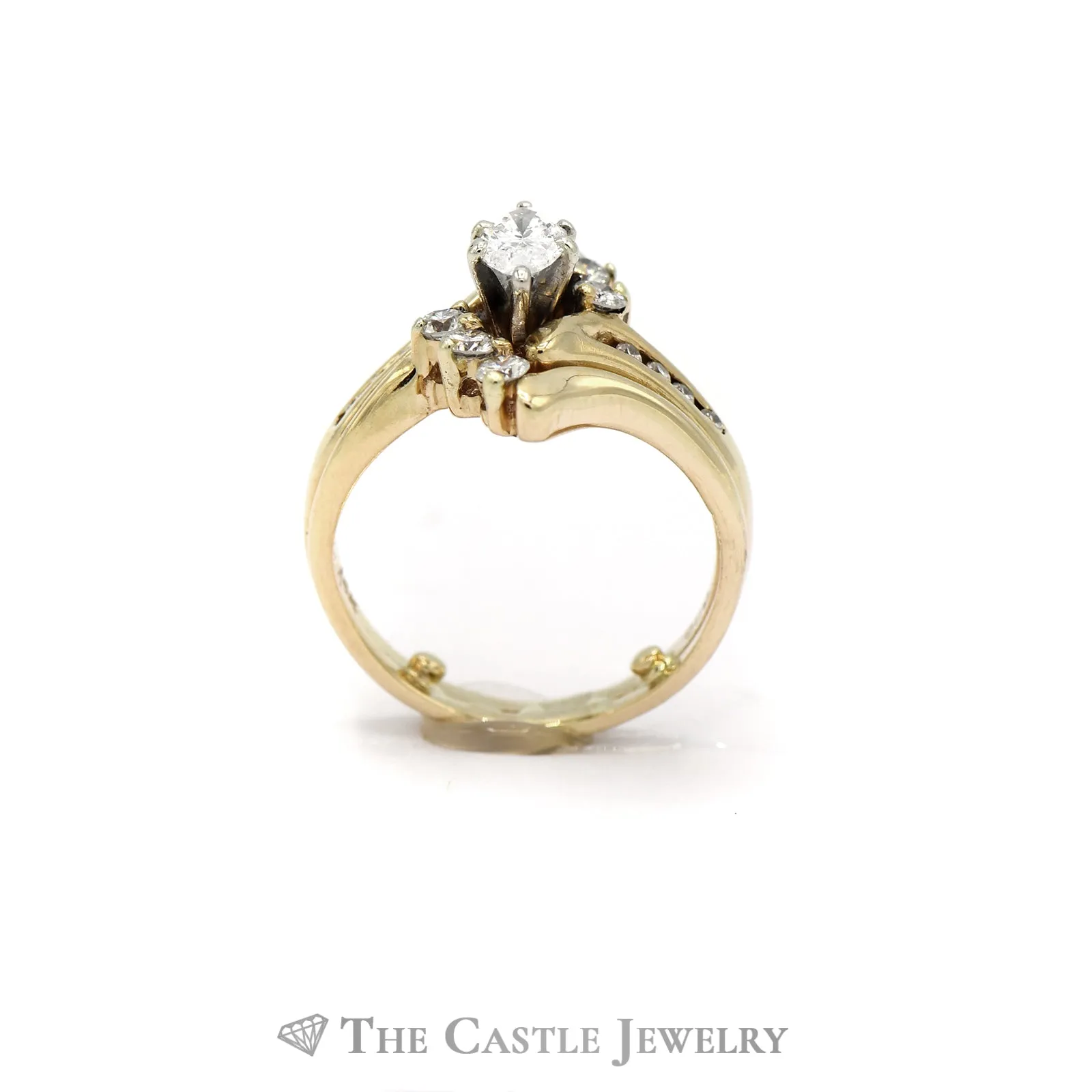 .55CTTW Marquise Cut Diamond Bridal Set with Round Diamond Accents in 14KT Yellow Gold