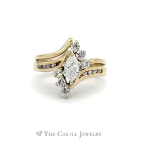 .55CTTW Marquise Cut Diamond Bridal Set with Round Diamond Accents in 14KT Yellow Gold