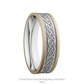 6.5mm Lovers Knot Wedding Ring with Yellow Trims