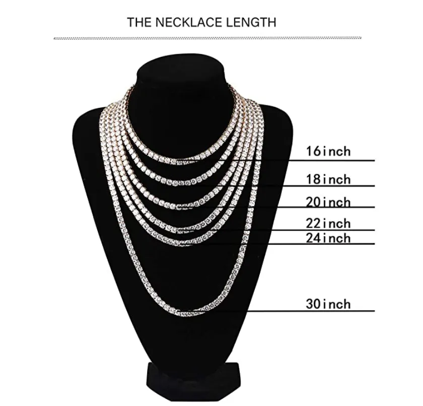 6mm Tennis Chain Stud Diamond Tennis Necklace Men Hip Hop Jewelry Chain Prong Set Gold Silver Metal Alloy 16 - 30in.