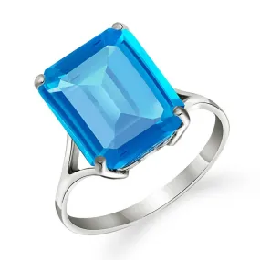7 Carat 14K Solid White Gold Ring Natural Octagon Blue Topaz