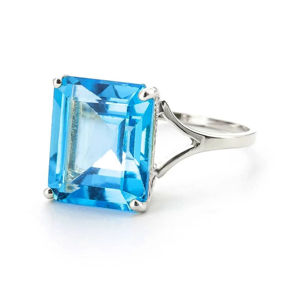 7 Carat 14K Solid White Gold Ring Natural Octagon Blue Topaz
