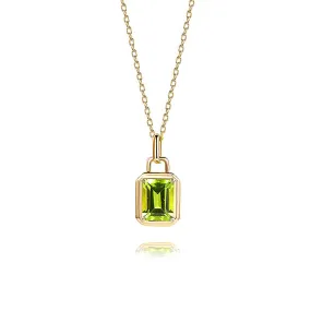 925 Silver Gold Natural Peridot Square Pendant Necklace