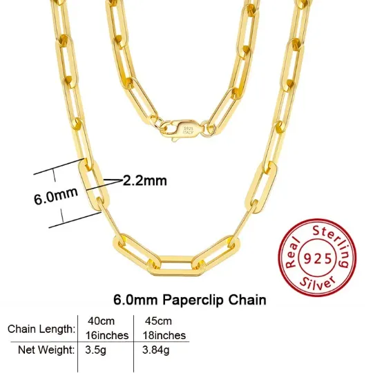 925 Sterling Silver Paperclip Link Chain Necklace
