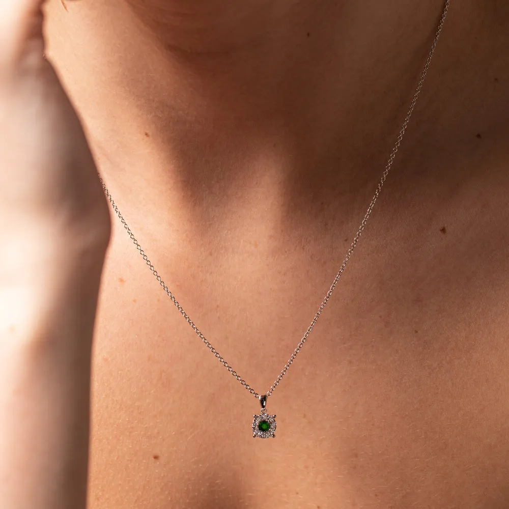 9ct White Gold Emerald & Diamond Galaxy Pendant