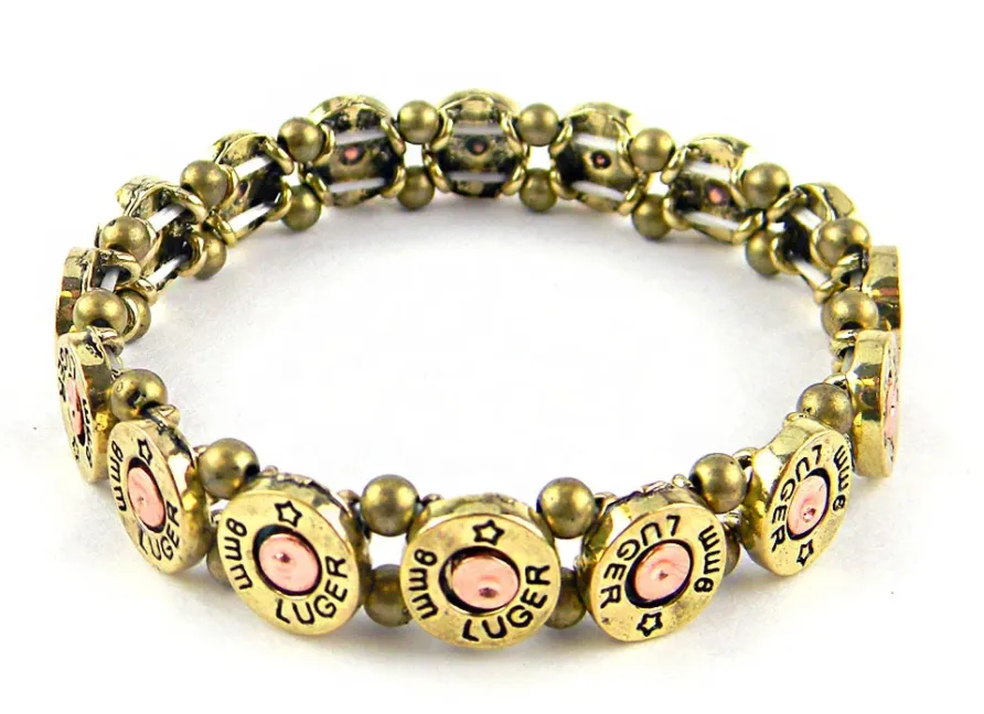 9MM Luger Bullet with Crystal Stretch Bracelet