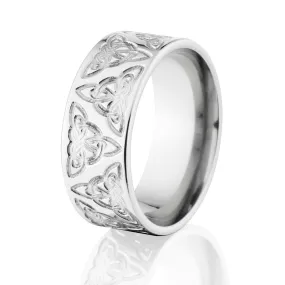 9mm Mens Celtic Wedding Band, 14k White Gold Wedding Rings