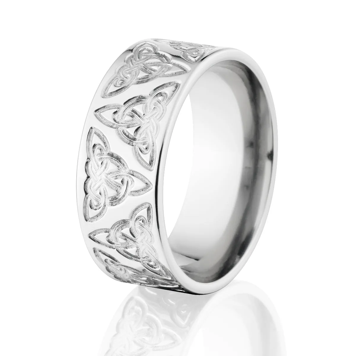 9mm Mens Celtic Wedding Band, 14k White Gold Wedding Rings