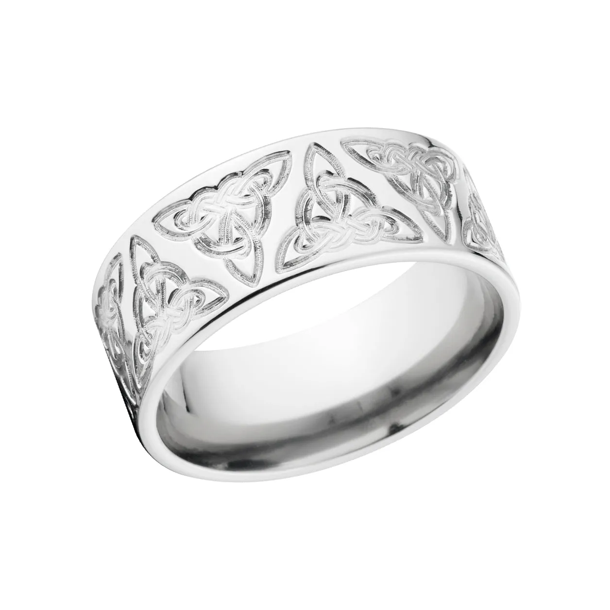 9mm Mens Celtic Wedding Band, 14k White Gold Wedding Rings