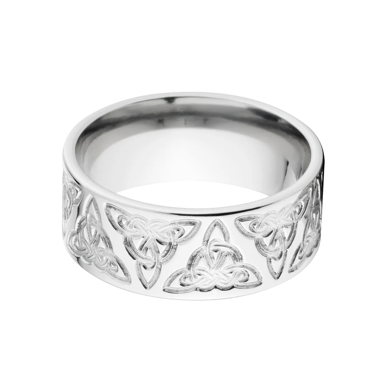 9mm Mens Celtic Wedding Band, 14k White Gold Wedding Rings