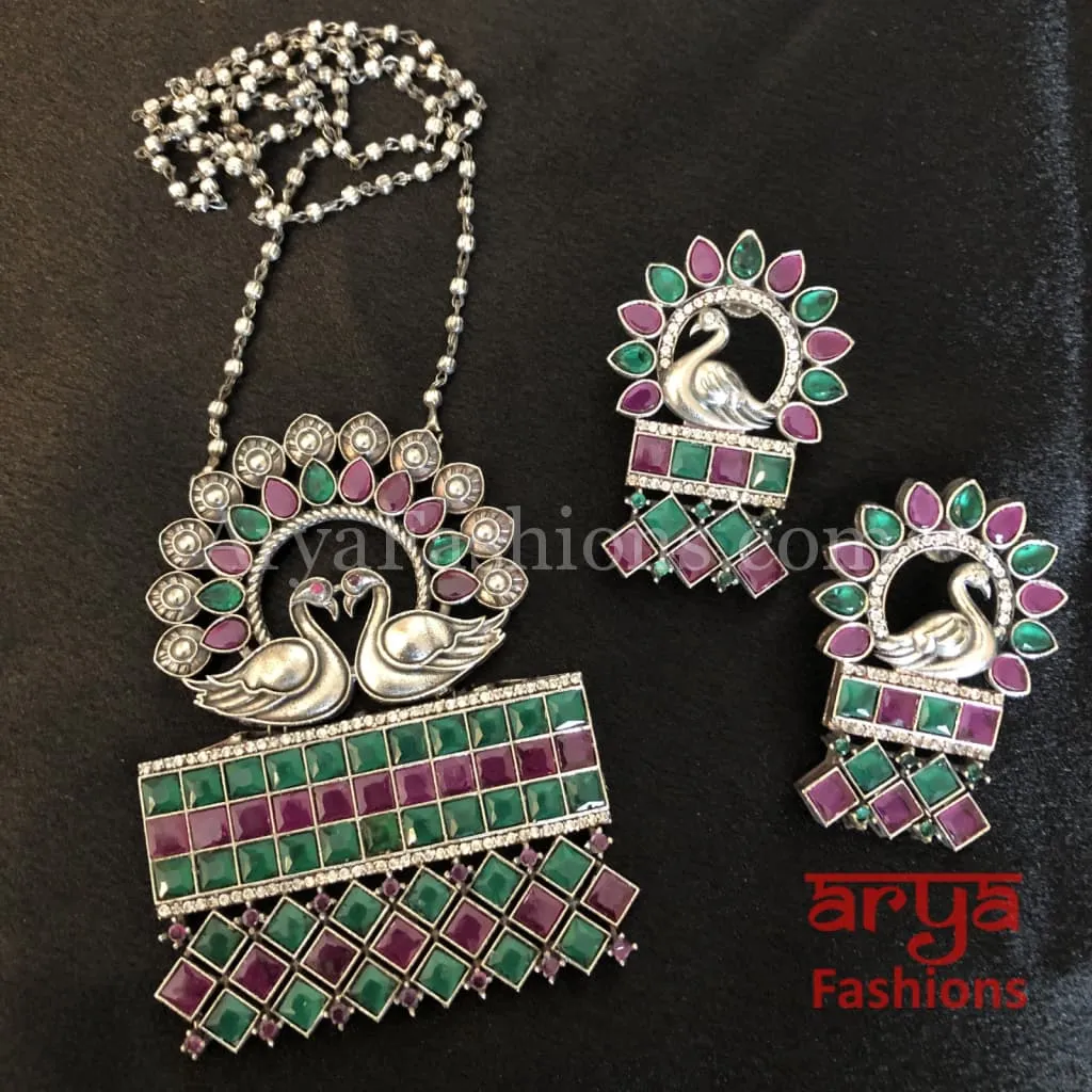 Aditi White and Colored stones Pendant Tribal Necklace