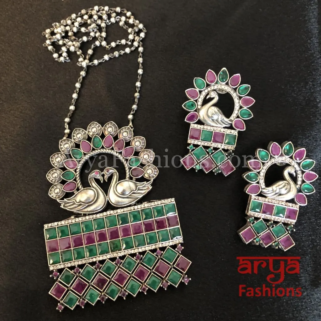 Aditi White and Colored stones Pendant Tribal Necklace