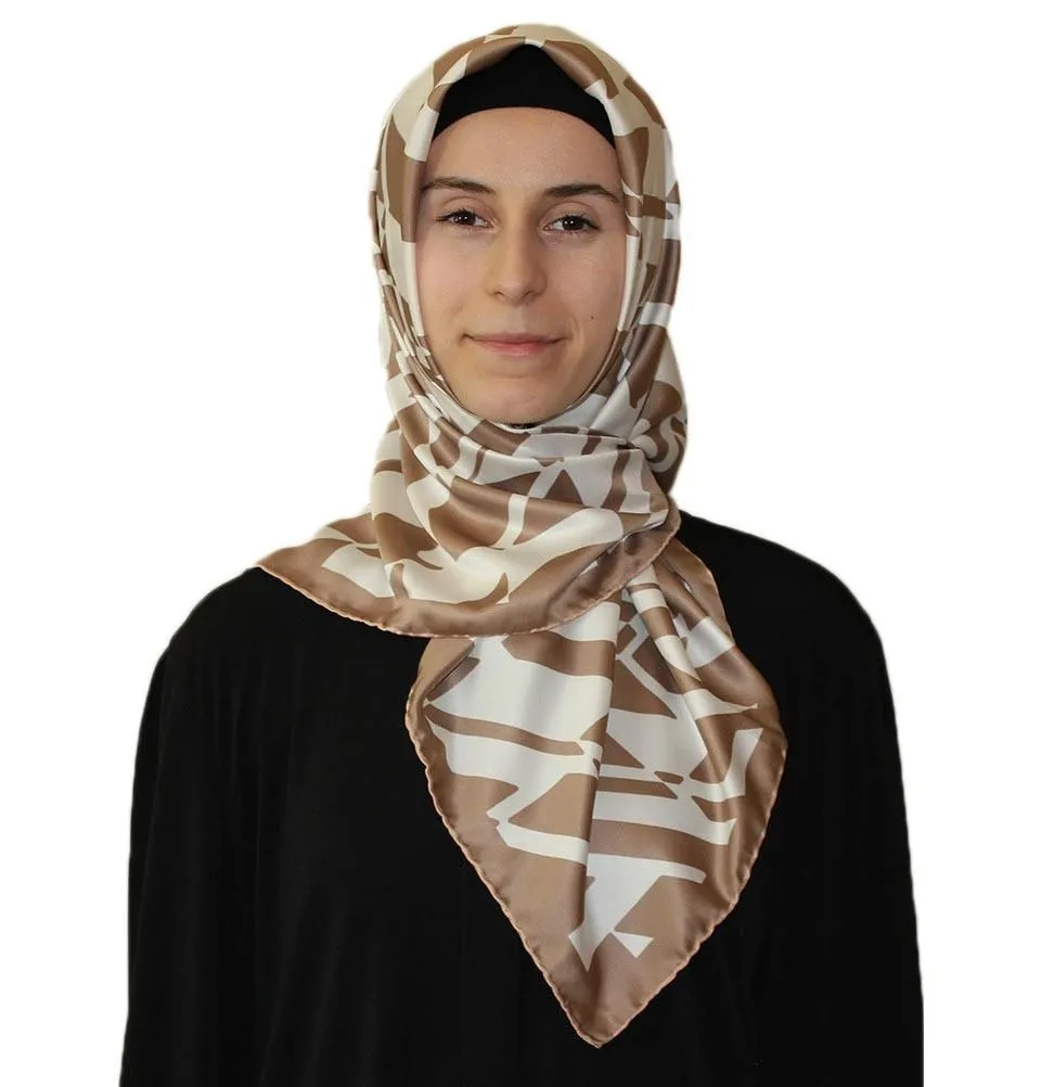 Aker Satin Square Hijab Scarf 6749 932 Beige / White
