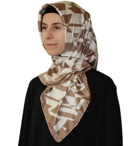 Aker Satin Square Hijab Scarf 6749 932 Beige / White