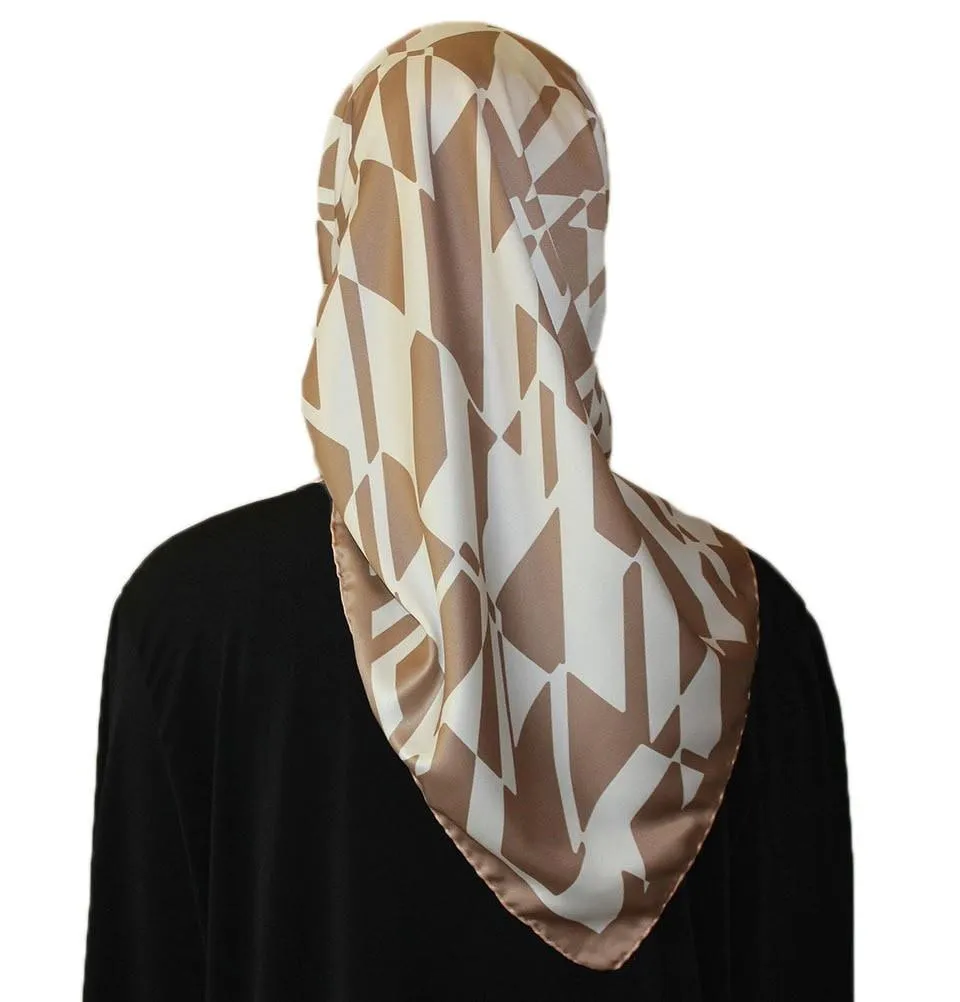 Aker Satin Square Hijab Scarf 6749 932 Beige / White