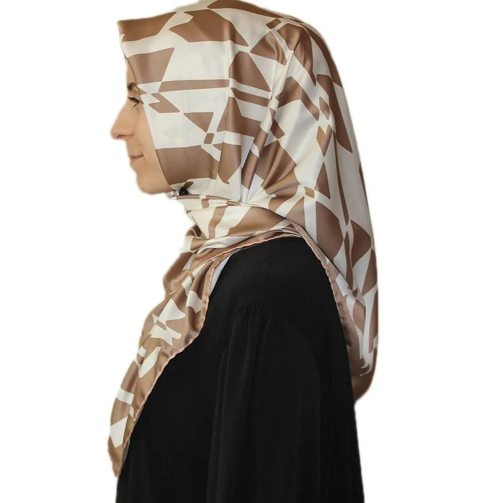 Aker Satin Square Hijab Scarf 6749 932 Beige / White