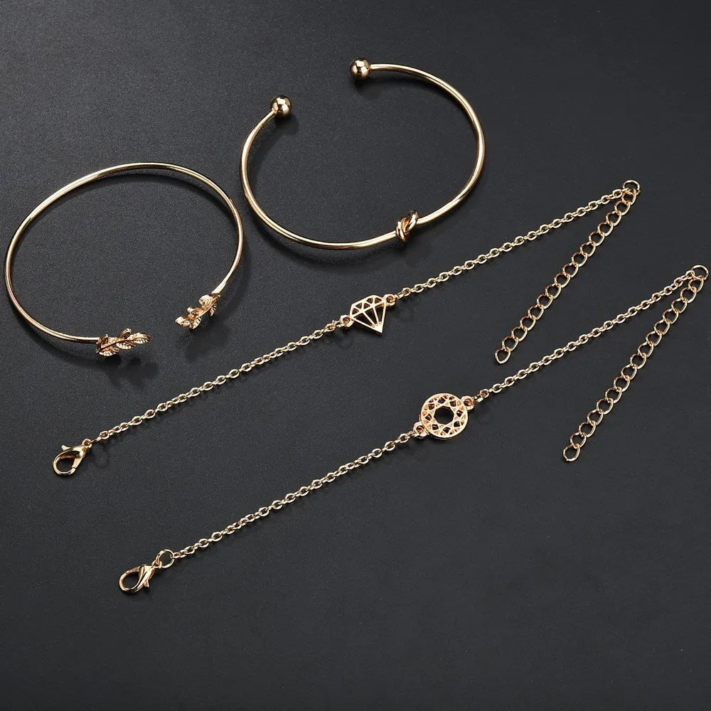 Aliex WISH fashion popular new women's cute leaves hollow round opening bracelet bracelet set
