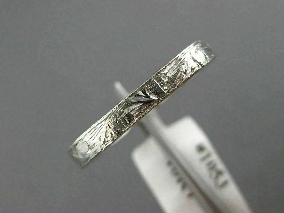 ANTIQUE 18KT WHITE GOLD CLASSIC FILIGREE MILGRAIN WEDDING ANNIVERSARY RING #1053