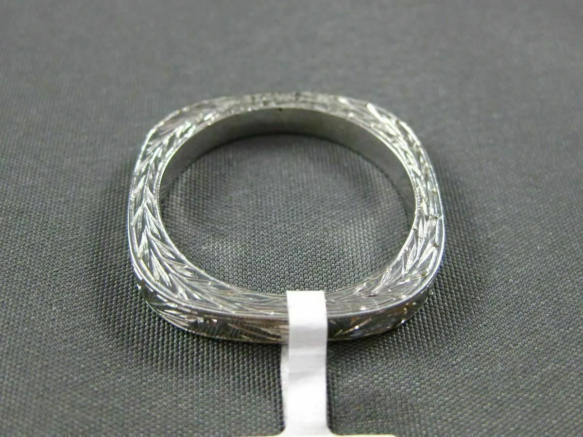 ANTIQUE 18KT WHITE GOLD CLASSIC FILIGREE MILGRAIN WEDDING ANNIVERSARY RING #1053