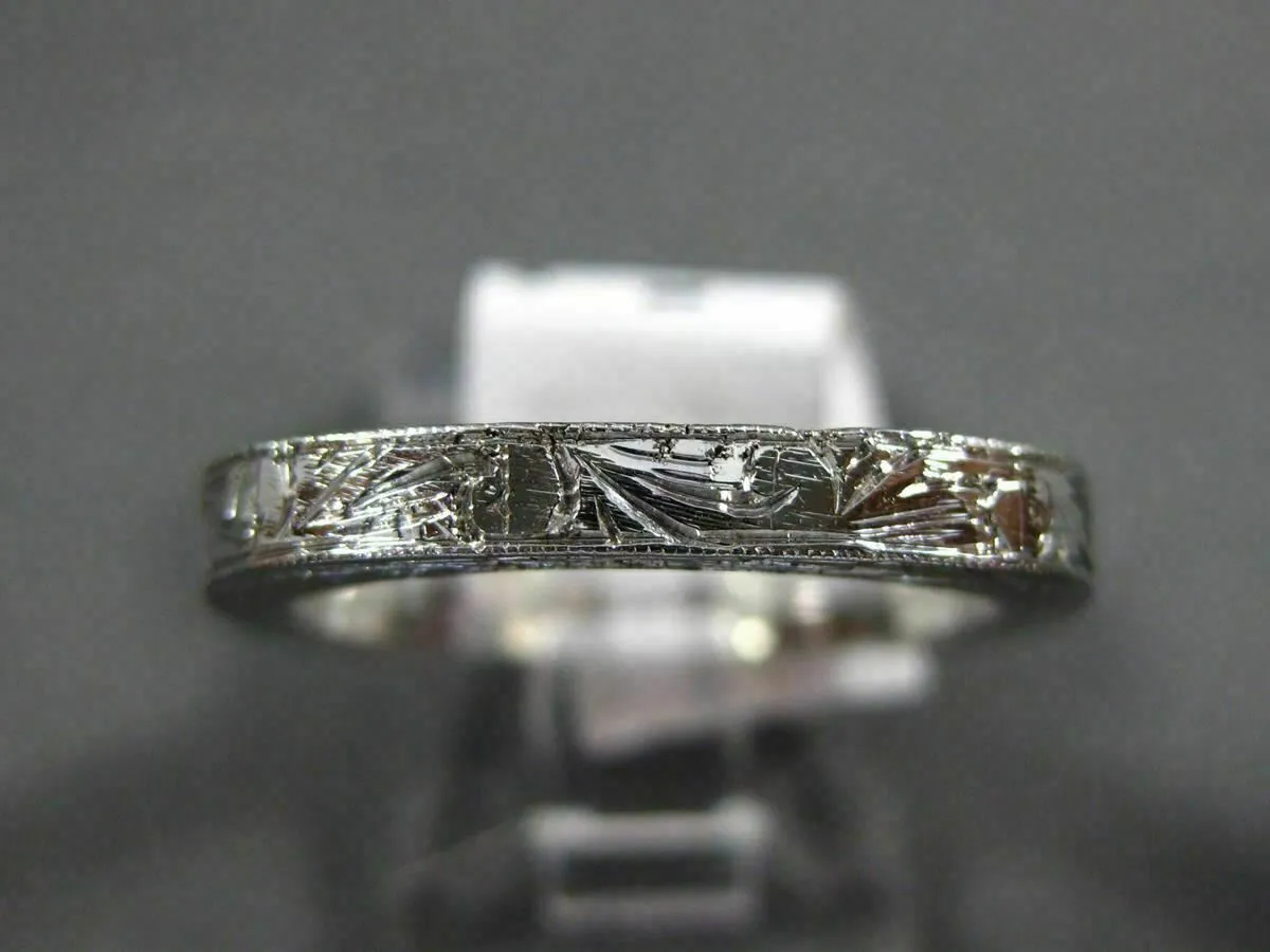 ANTIQUE 18KT WHITE GOLD CLASSIC FILIGREE MILGRAIN WEDDING ANNIVERSARY RING #1053