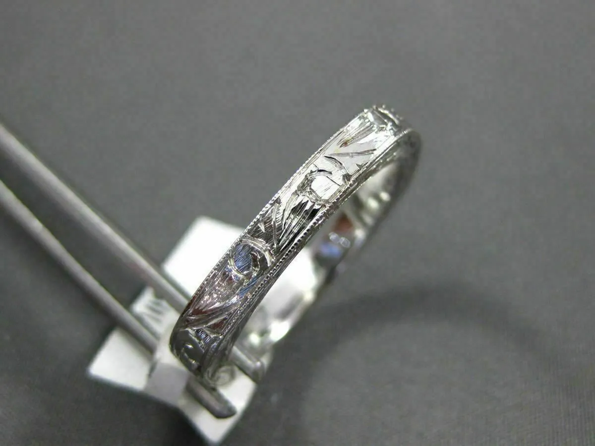 ANTIQUE 18KT WHITE GOLD CLASSIC FILIGREE MILGRAIN WEDDING ANNIVERSARY RING #1053