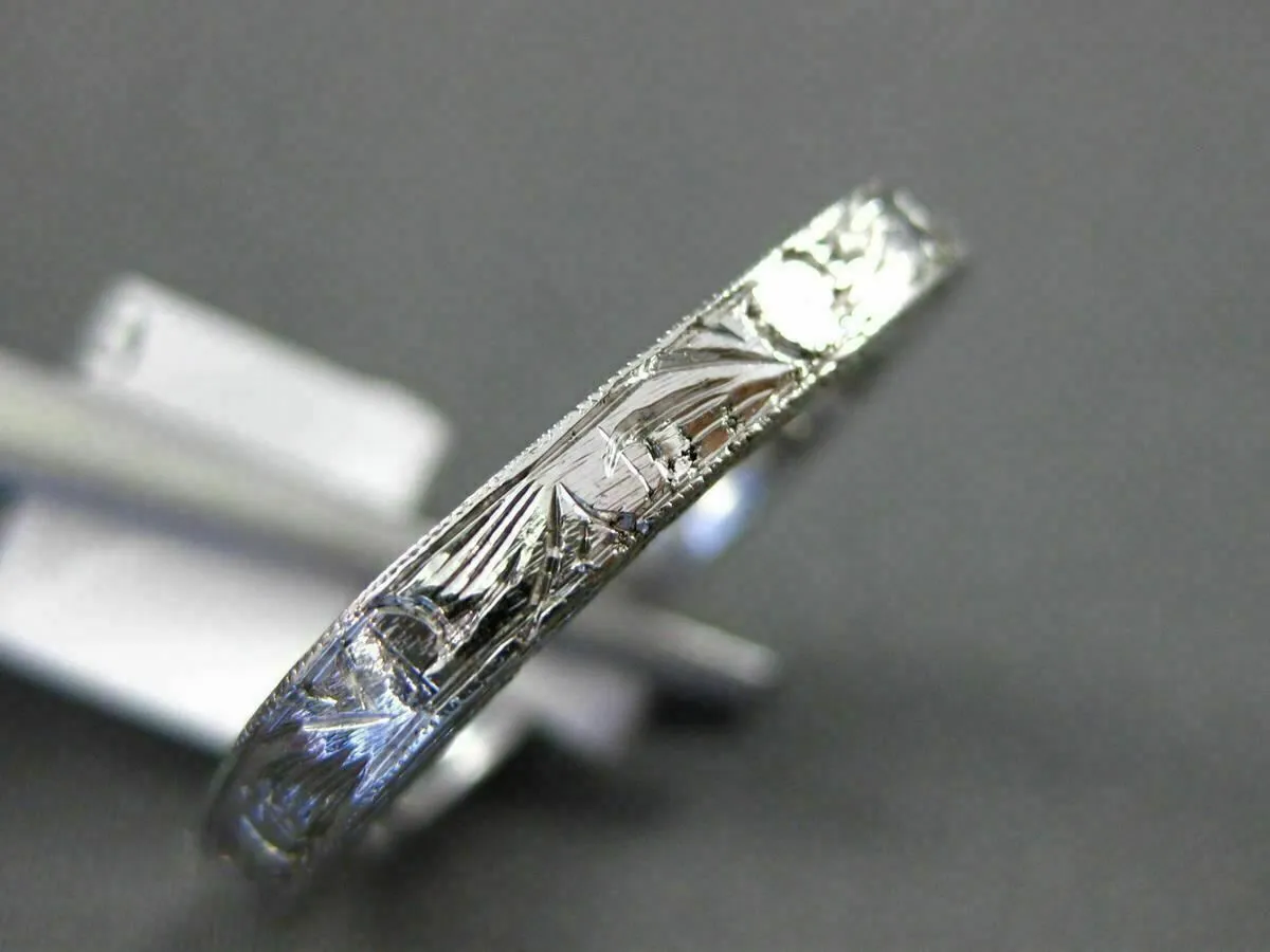 ANTIQUE 18KT WHITE GOLD CLASSIC FILIGREE MILGRAIN WEDDING ANNIVERSARY RING #1053