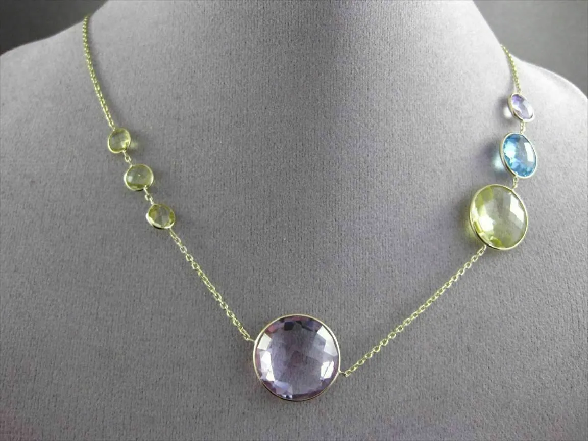 ANTIQUE EXTRA LONG 55.0C MULTI FACET & GEM BY THE YARD 14KT YELLOW GOLD NECKLACE