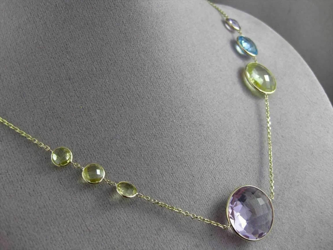 ANTIQUE EXTRA LONG 55.0C MULTI FACET & GEM BY THE YARD 14KT YELLOW GOLD NECKLACE