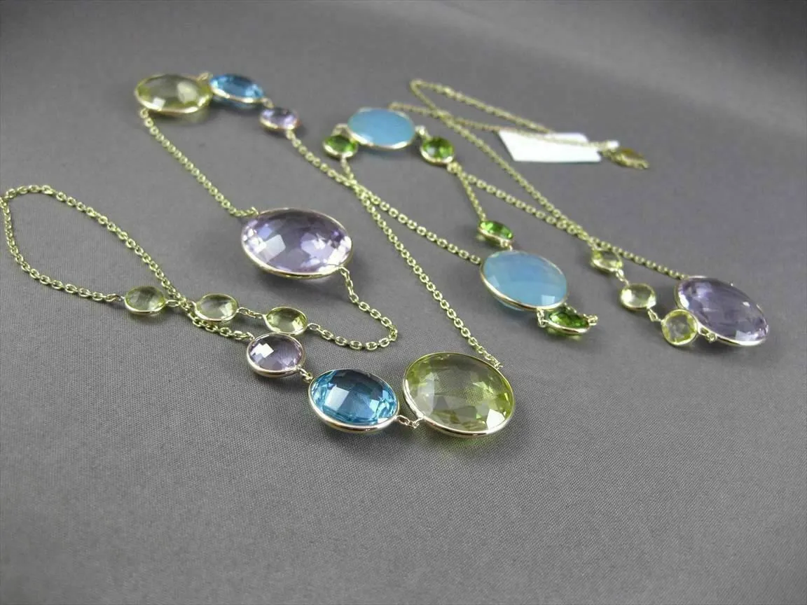 ANTIQUE EXTRA LONG 55.0C MULTI FACET & GEM BY THE YARD 14KT YELLOW GOLD NECKLACE