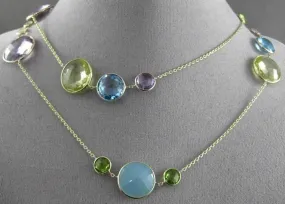 ANTIQUE EXTRA LONG 55.0C MULTI FACET & GEM BY THE YARD 14KT YELLOW GOLD NECKLACE