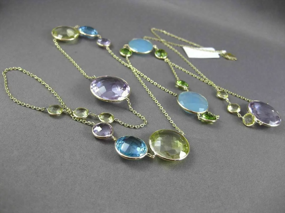 ANTIQUE EXTRA LONG 55.0C MULTI FACET & GEM BY THE YARD 14KT YELLOW GOLD NECKLACE