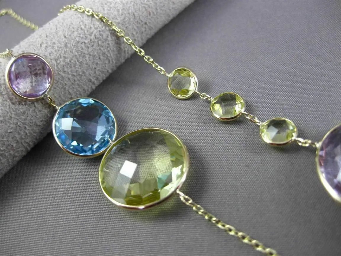 ANTIQUE EXTRA LONG 55.0C MULTI FACET & GEM BY THE YARD 14KT YELLOW GOLD NECKLACE